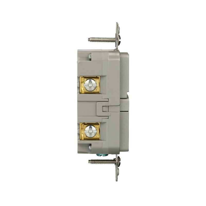 Eaton TRGF15SG-BX-L Self-Test GFCI Receptacle, 125 V, 15 A, NEMA: NEMA 5-15R, Back, Side Wiring, Silver Granite