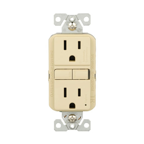 Eaton TRGF15V-3-L Self-Test GFCI Receptacle, 125 V, 15 A, NEMA: NEMA 5-15R, Back, Side Wiring, Ivory