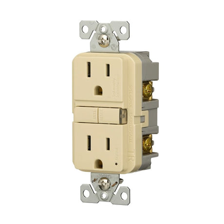 Eaton TRGF15V-3-L Self-Test GFCI Receptacle, 125 V, 15 A, NEMA: NEMA 5-15R, Back, Side Wiring, Ivory
