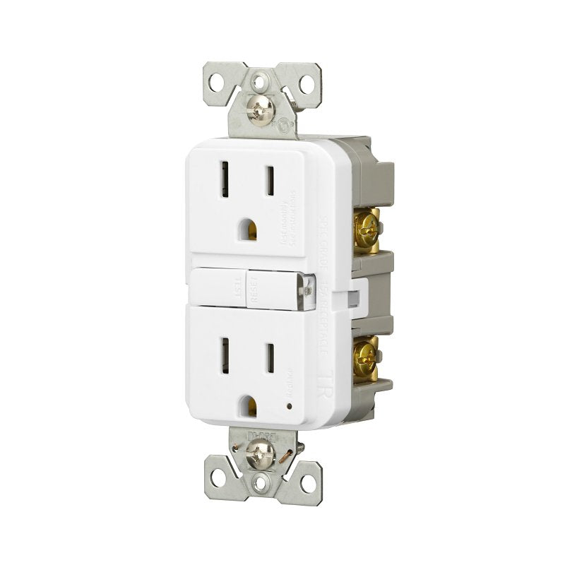 Eaton TRGF15W-3-L Self-Test GFCI Receptacle, 125 V, 15 A, NEMA: NEMA 5-15R, Back, Side Wiring, White