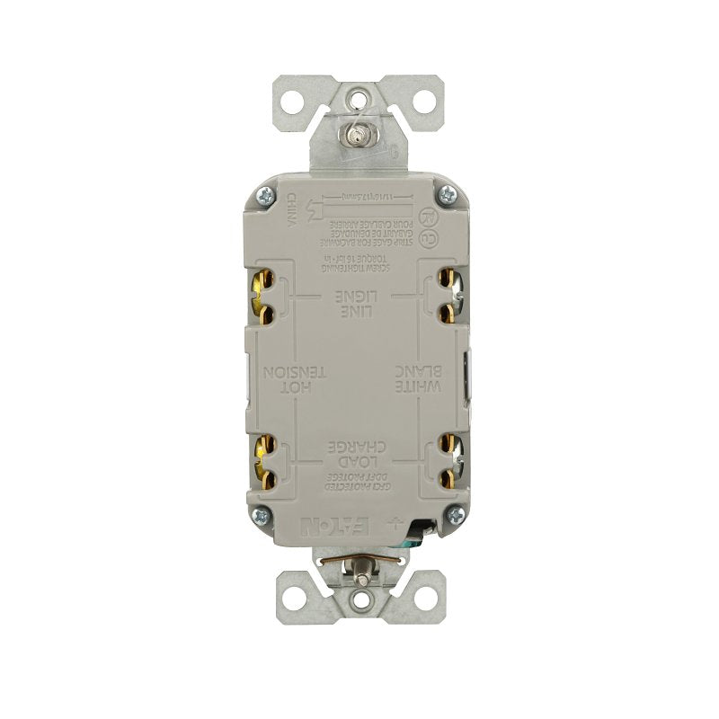 Eaton TRGF15W-3-L Self-Test GFCI Receptacle, 125 V, 15 A, NEMA: NEMA 5-15R, Back, Side Wiring, White
