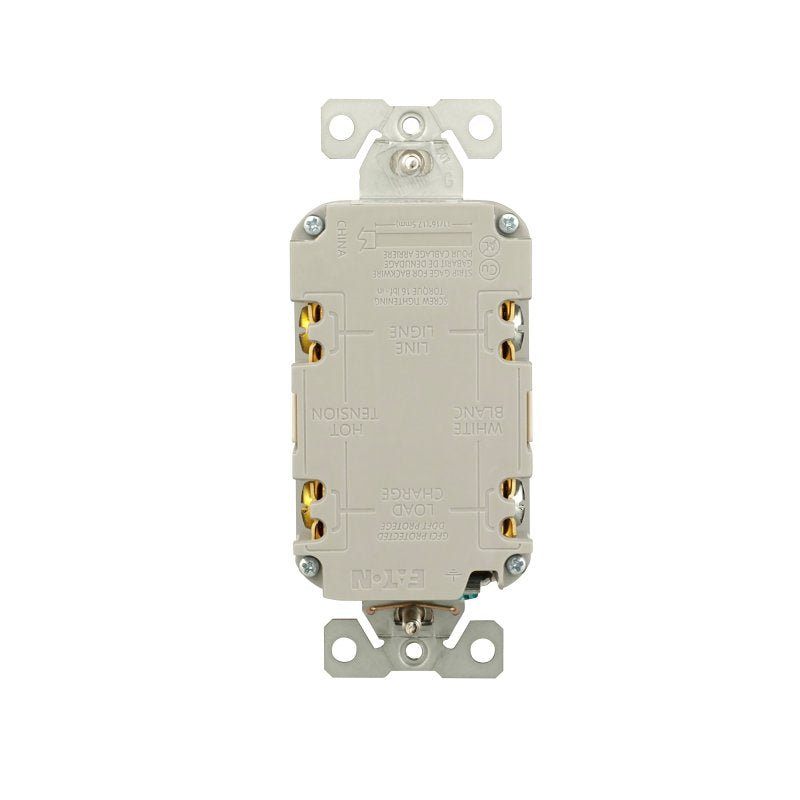 Eaton TRGF20LA Tamper-Resistant Self-Test GFCI Receptacle, 125 V, 20 A, NEMA: NEMA 5-20R, Back, Side Wiring