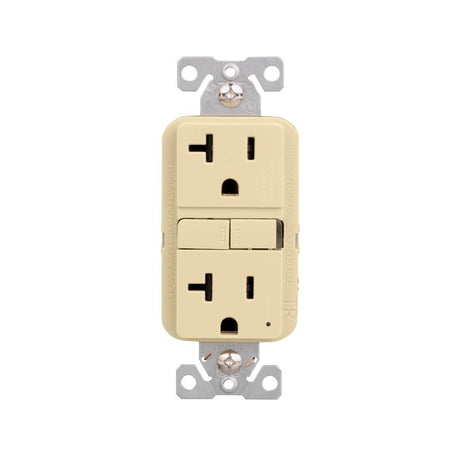Eaton TRGF20V Tamper-Resistant Self-Test GFCI Receptacle, 125 V, 20 A, NEMA: NEMA 5-20R, Back, Side Wiring, Ivory