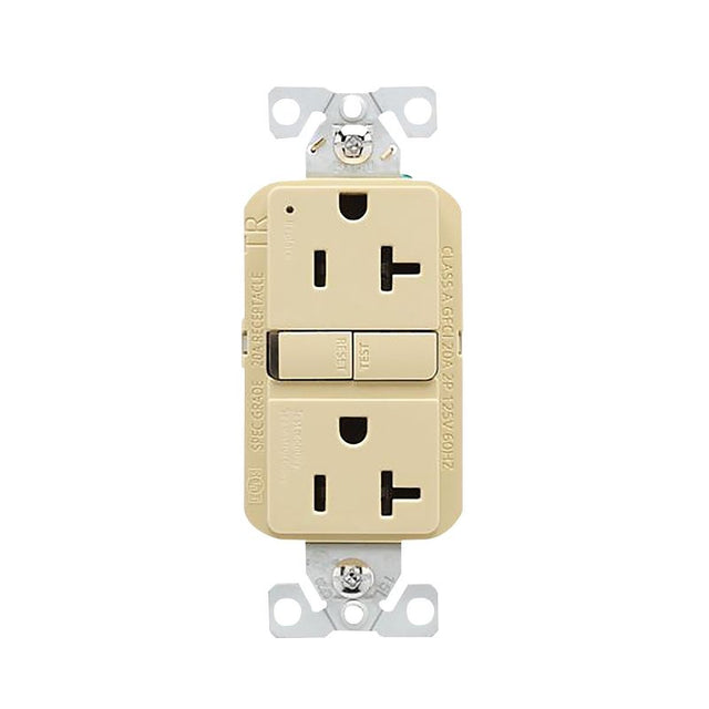 Eaton TRGF20V Tamper-Resistant Self-Test GFCI Receptacle, 125 V, 20 A, NEMA: NEMA 5-20R, Back, Side Wiring, Ivory