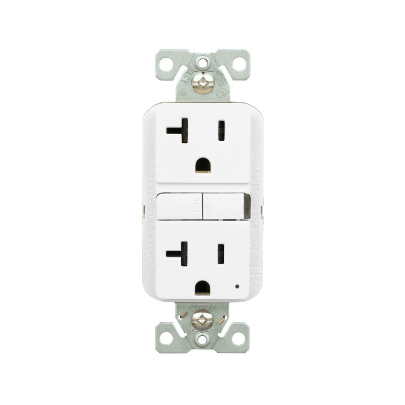 Eaton TRGF20W Tamper-Resistant Self-Test GFCI Receptacle, 125 V, 20 A, NEMA: NEMA 5-20R, Back, Side Wiring, White