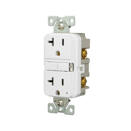 Eaton TRGF20W Tamper-Resistant Self-Test GFCI Receptacle, 125 V, 20 A, NEMA: NEMA 5-20R, Back, Side Wiring, White