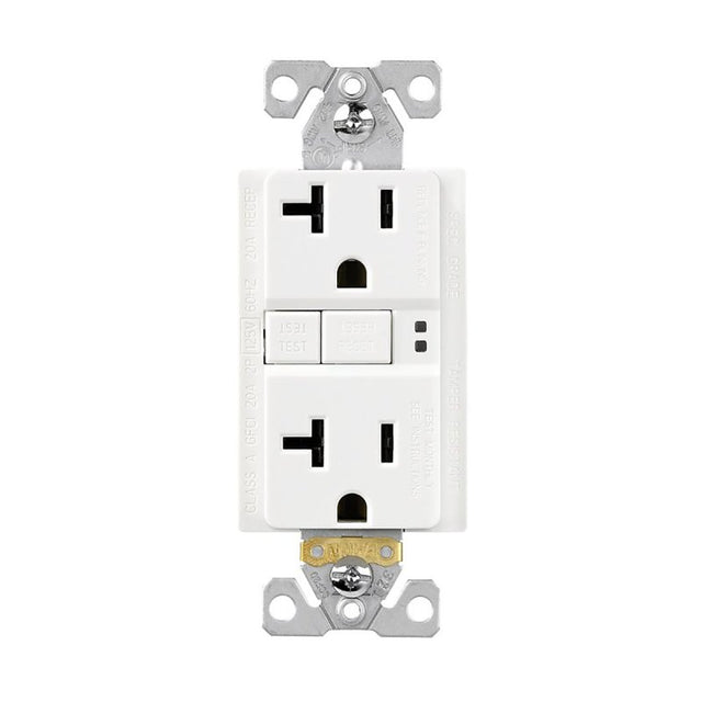 Eaton TRGF20W Tamper-Resistant Self-Test GFCI Receptacle, 125 V, 20 A, NEMA: NEMA 5-20R, Back, Side Wiring, White