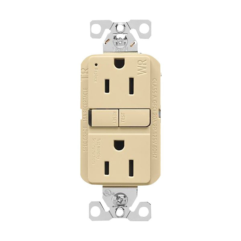 Eaton TWRGF15V Self-Test GFCI Receptacle, 125 V, 15 A, NEMA: NEMA 5-15R, Back, Side Wiring, Ivory