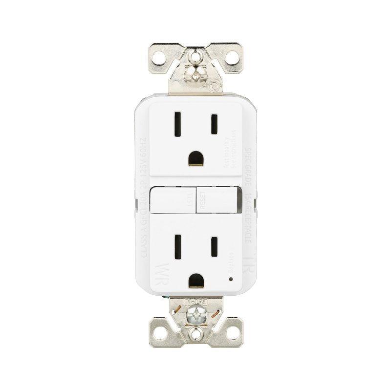 Eaton TWRGF15W Self-Test GFCI Receptacle, 125 V, 15 A, NEMA: NEMA 5-15R, Back, Side Wiring, White
