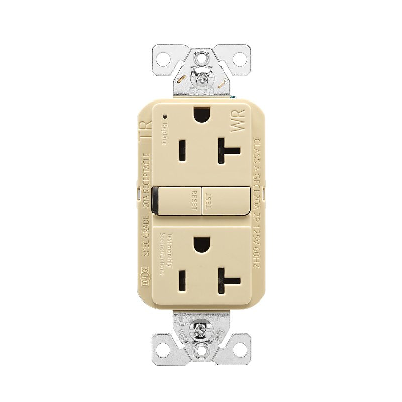 Eaton TWRGF20V Self-Test GFCI Receptacle, 125 V, 20 A, NEMA: NEMA 5-20R, Back, Side Wiring, Ivory