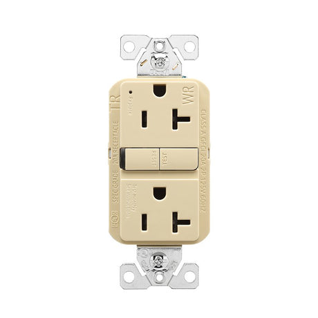 Eaton TWRGF20V Self-Test GFCI Receptacle, 125 V, 20 A, NEMA: NEMA 5-20R, Back, Side Wiring, Ivory