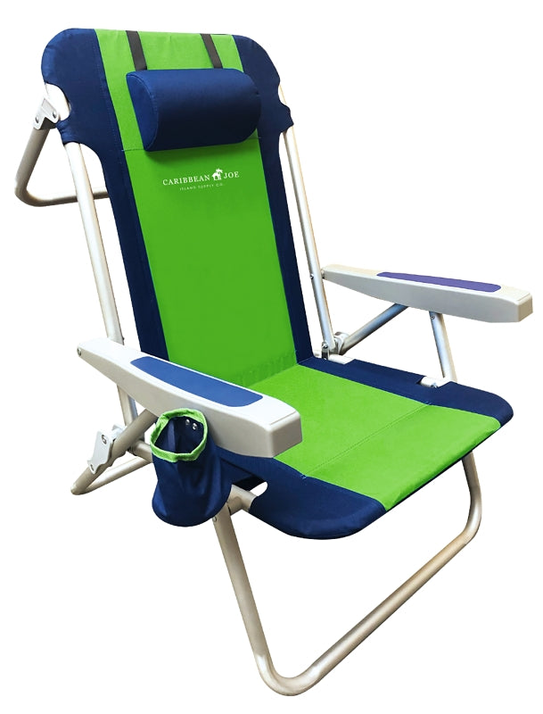 Caribbean Joe CJ-7781 Backpack Chair with Pillow, 20 in W, 25-1/2 in D, 32-1/2 in H, Aluminum Frame, Polyester Seat, Pack of 4