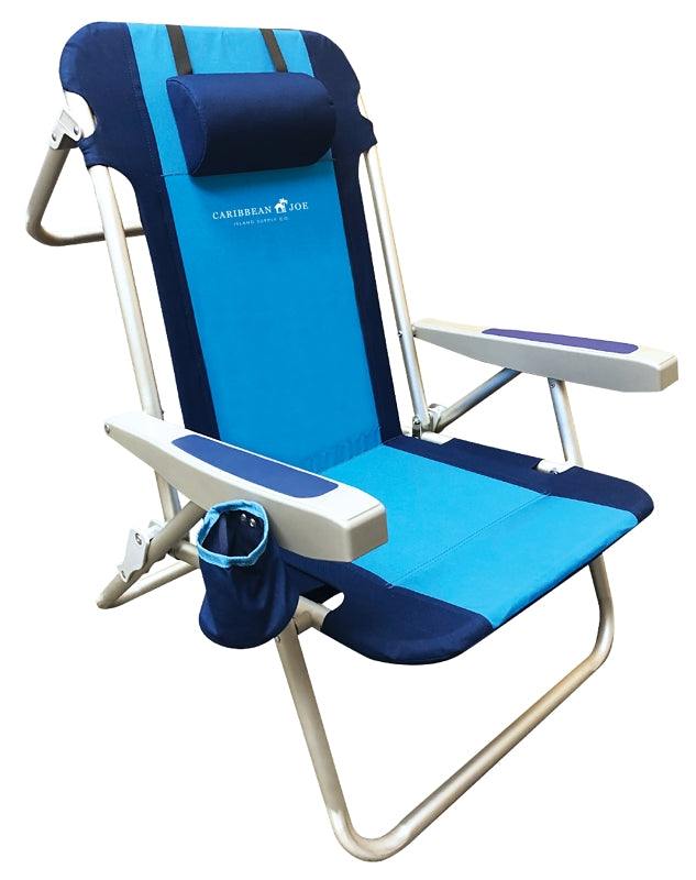 Caribbean Joe CJ-7781 Backpack Chair with Pillow, 20 in W, 25-1/2 in D, 32-1/2 in H, Aluminum Frame, Polyester Seat, Pack of 4