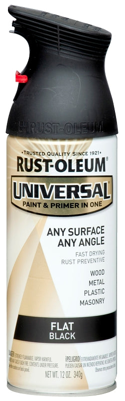 Rust-Oleum 245198 Enamel Spray Paint, Flat, Black, 12 oz Can