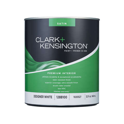 Clark+Kensington Satin Designer White Premium Paint Interior 1 qt, Pack of 4