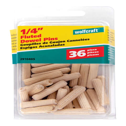 Wolfcraft Fluted Hardwood Dowel Pin 1/4 in. D X 1-1/8 in. L 1 pk Natural