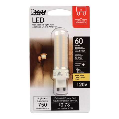 Feit T4 G9 LED Bulb Warm White 60 Watt Equivalence 1 pk