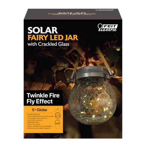 Feit Solar Fixtures 5 in. Solar Power Glass Round Bronze Crackle Jar w/Fairy Lights, Pack of 3