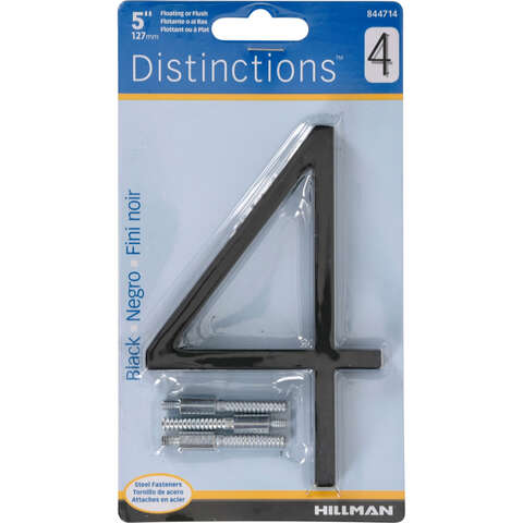 Hillman Distinctions 5 in. Black Steel Screw-On Number 4 1 pc, Pack of 3