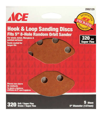 Ace 5 in. Aluminum Oxide Hook and Loop Sanding Disc 320 Grit Super Fine 5 pk, Pack of 5