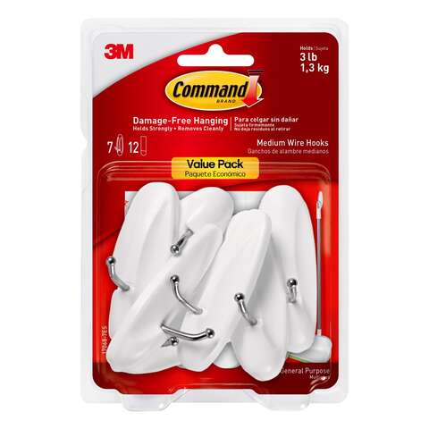 3M Command Medium Plastic Hook 3.16 in. L 7 pk