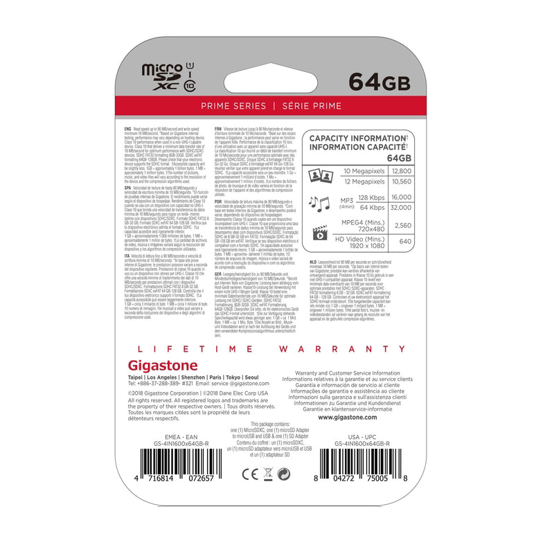 Gigastone 64 GB Micro SD Flash Memory Universal Pack 1 pk