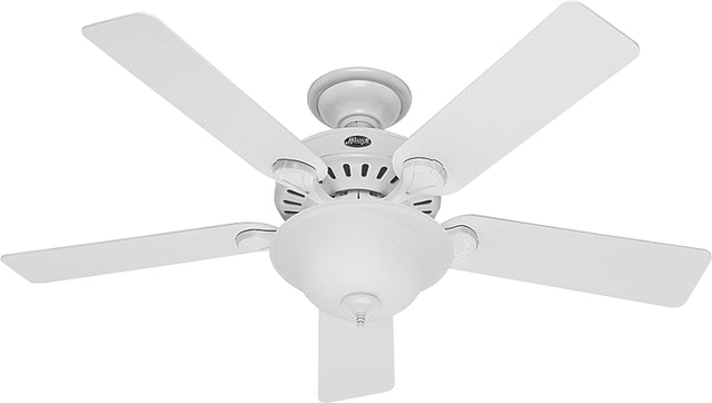 Hunter 53251/28722 Ceiling Fan, 5203 cfm Air, 5-Blade, Beech/White Blade, 52 in Sweep, 3-Speed, With Lights: Yes