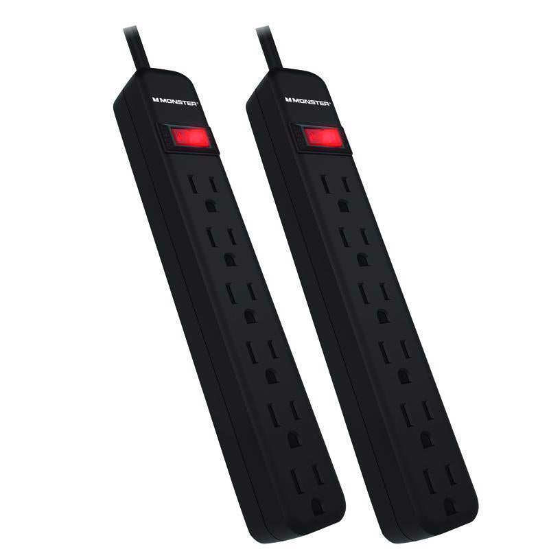 Monster Just Power It Up 2 ft. L 6 outlets Surge Protector Black 400 J