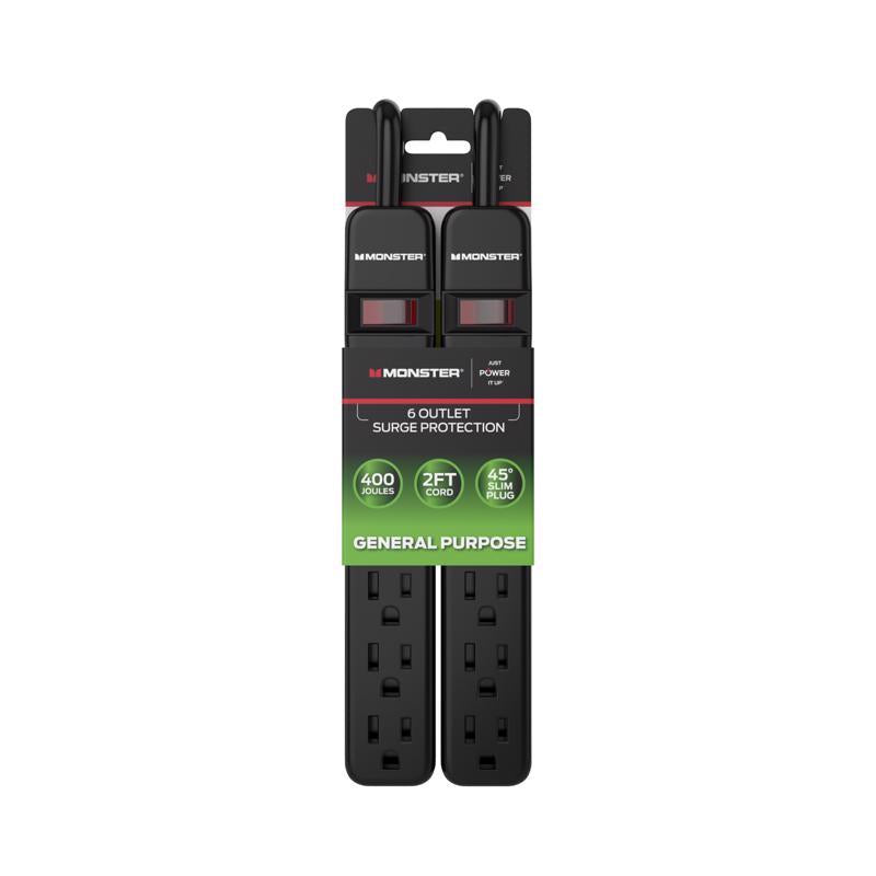 Monster Just Power It Up 2 ft. L 6 outlets Surge Protector Black 400 J