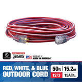 Southwire Wounded Warrior Project Indoor or Outdoor 50 ft. L Blue/Red/White Extension Cord 12/3 SJTW