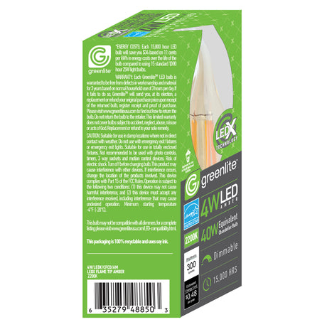 Greenlite C10 E26 (Medium) LED Flame Bulb Warm White 40 Watt Equivalence 1 pk