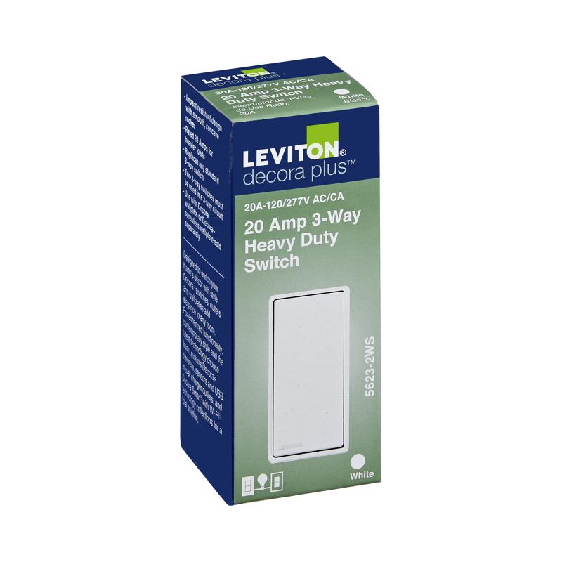 Leviton Decora Plus 20 amps 3-Way Antimicrobial Treated Rocker AC Quiet Switch White 1 pk