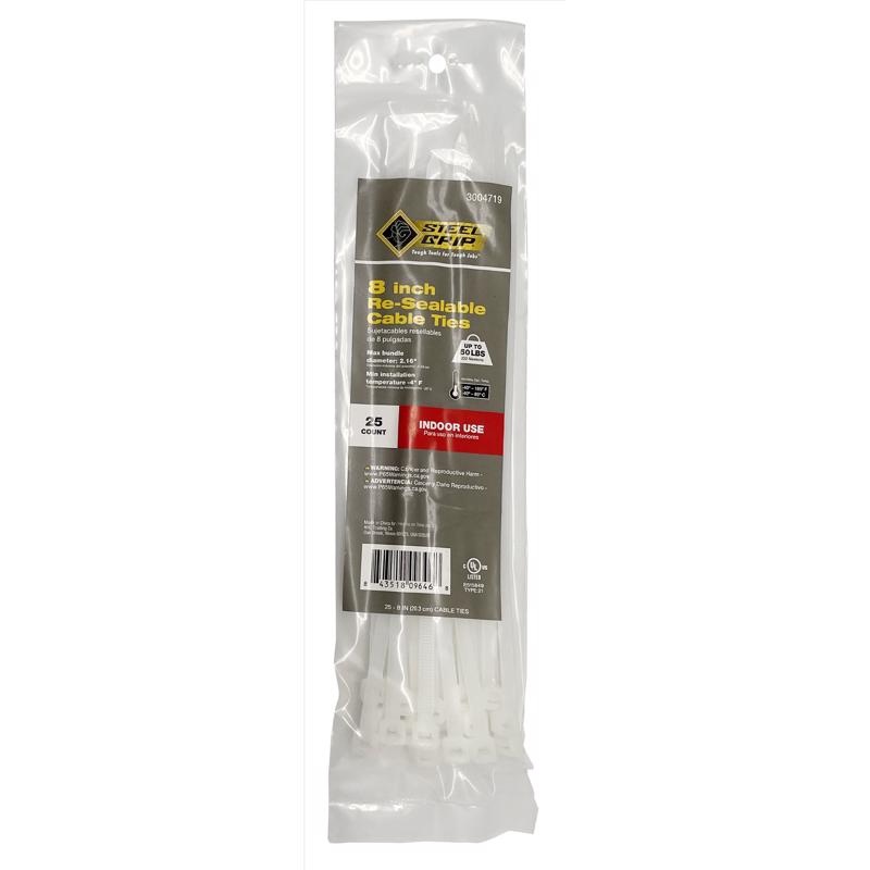 Steel Grip 8 in. L White Cable Tie 25 pk