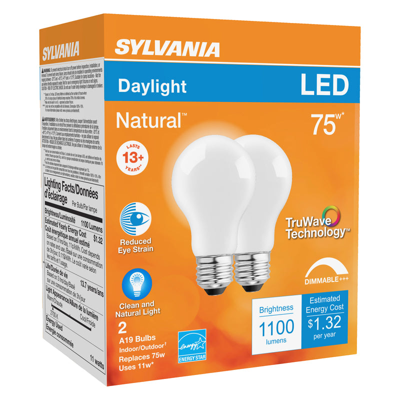 Sylvania Natural A19 E26 (Medium) LED Bulb Daylight 75 Watt Equivalence 2 pk