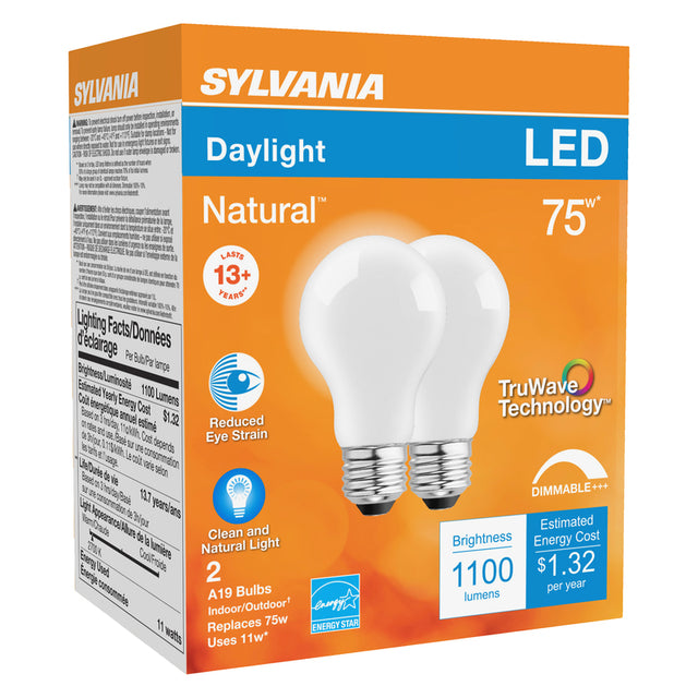 Sylvania Natural A19 E26 (Medium) LED Bulb Daylight 75 Watt Equivalence 2 pk