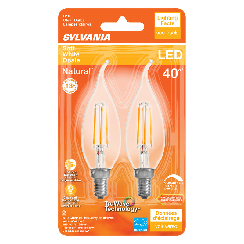 Sylvania Natural B10 E12 (Candelabra) LED Bulb Soft White 40 Watt Equivalence 2 pk