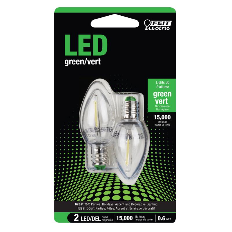 Feit C7 E12 (Candelabra) LED Bulb Green 0 Watt Equivalence 2 pk