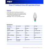 Feit C7 E12 (Candelabra) LED Bulb Green 0 Watt Equivalence 2 pk