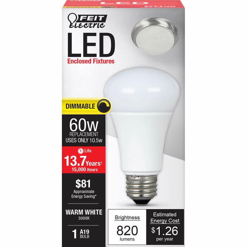 Feit A19 E26 (Medium) LED Bulb Warm White 60 Watt Equivalence 1 pk