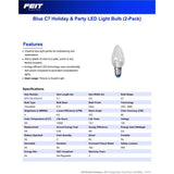 Feit C7 E12 (Candelabra) LED Bulb Blue 0.5 Watt Equivalence 2 pk