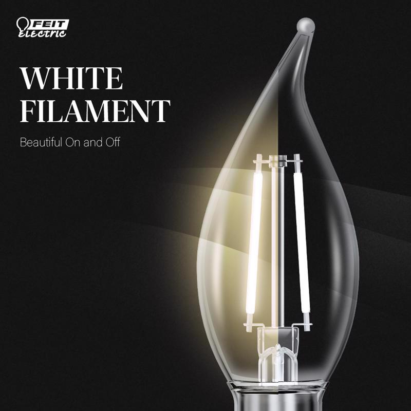 Feit White BA10 E12 (Candelabra) Filament LED Bulb Soft White 60 Watt Equivalence 2 pk