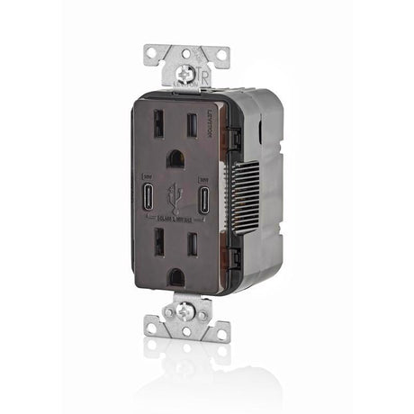 Leviton Decora 15 amps 125 V Duplex and Type C White Outlet and USB Charger 5-15 R 1 pk