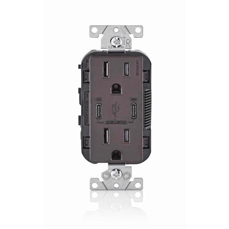 Leviton Decora 15 amps 125 V Duplex and Type C White Outlet and USB Charger 5-15 R 1 pk