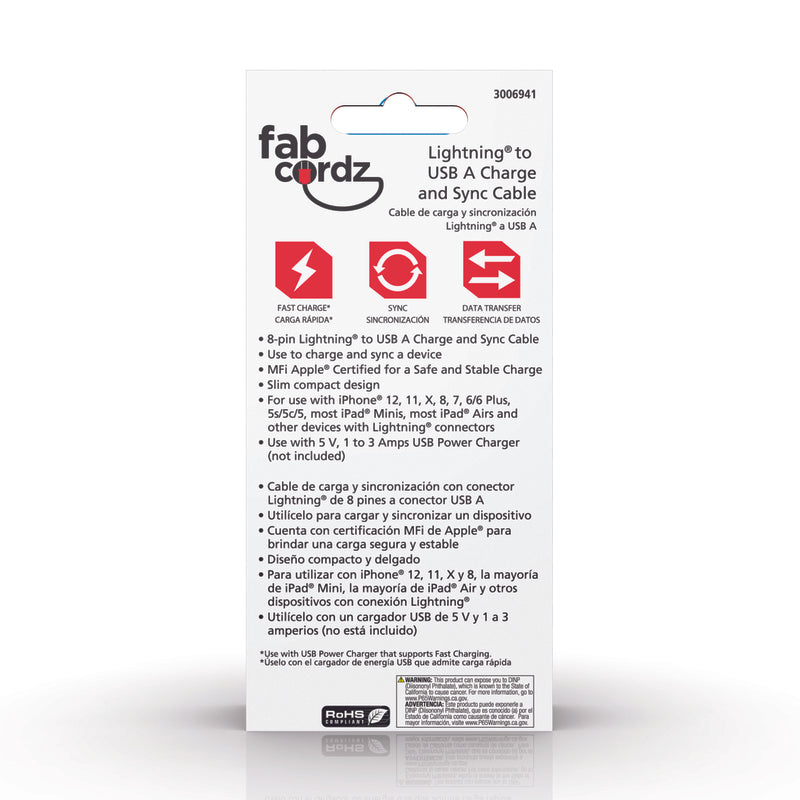 Fabcordz Lightning to USB Charge and Sync Cable 3 ft. Black
