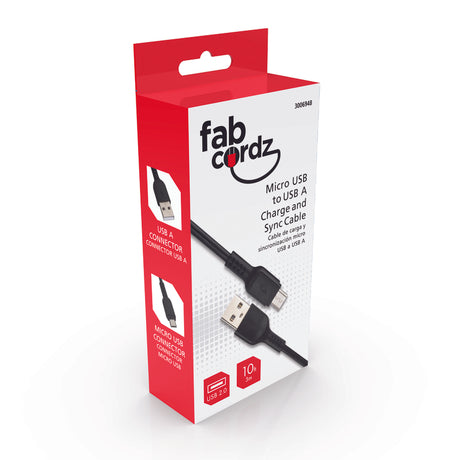 Fabcordz Micro to USB Charge and Sync Cable 10 ft. Black