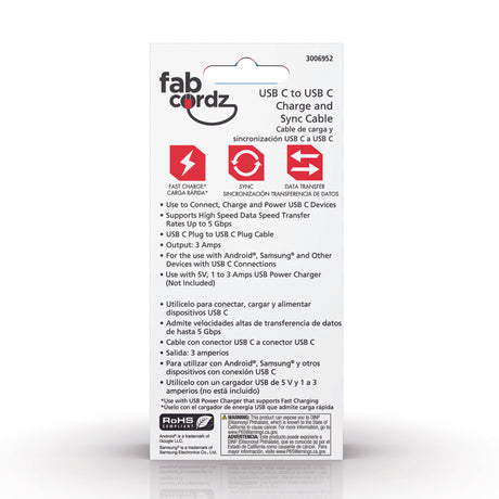 Fabcordz Type C to Type C Cable 3 ft. Black
