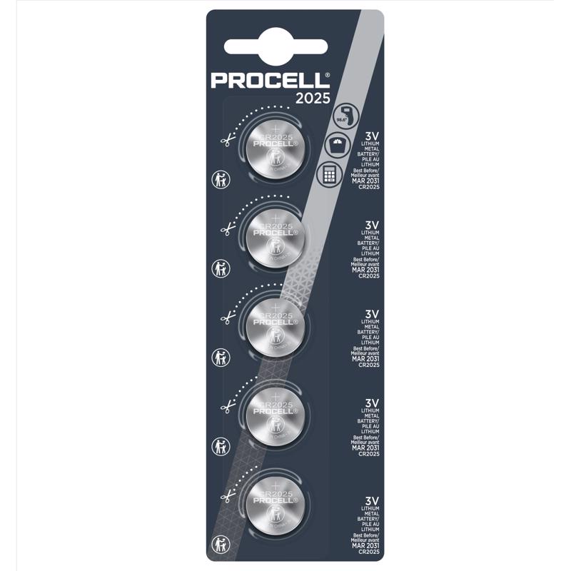 Procell Lithium Coin CR2025 3 V Primary Battery PC2025 5 pk, Pack of 4