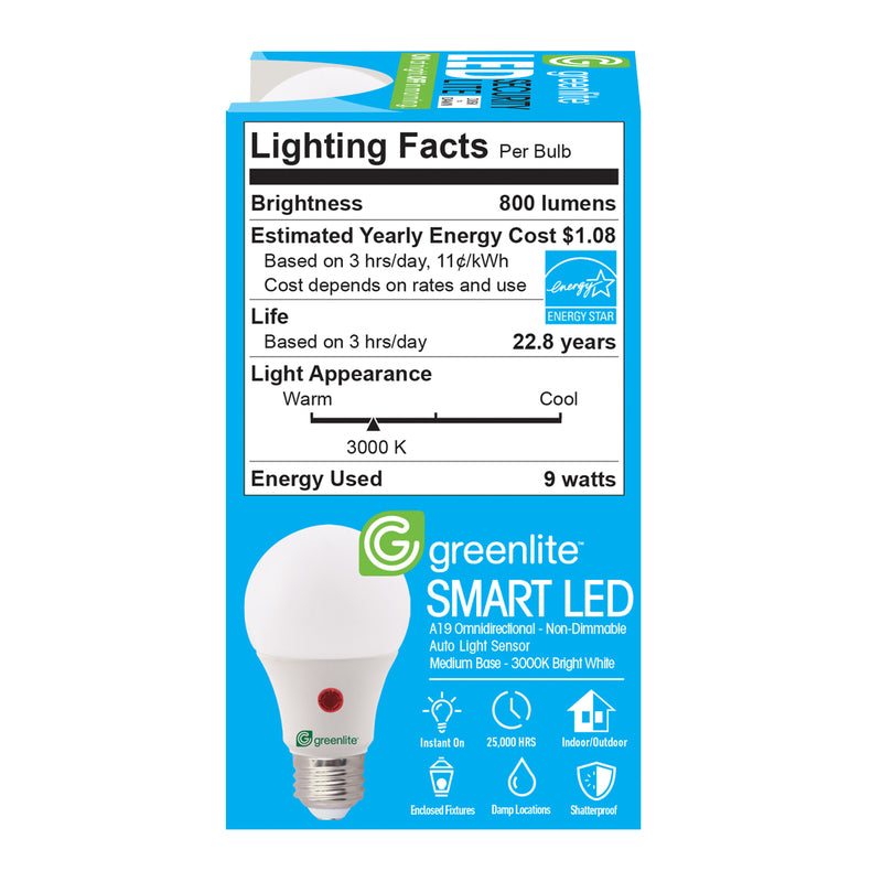 Greenlite A19 E26 (Medium) LED Dusk to Dawn Bulb Bright White 60 Watt Equivalence 1 pk