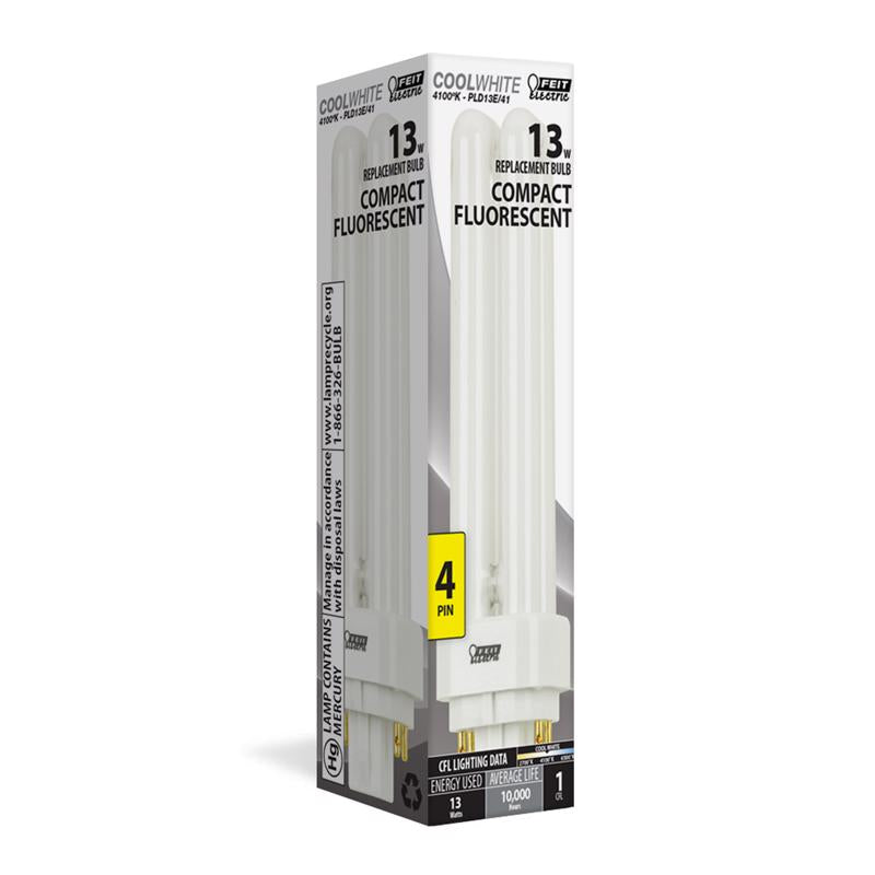 Feit 13 W PL 1.4 in. D X 5.2 in. L Fluorescent Bulb Cool White Compact 4100 K 1 pk