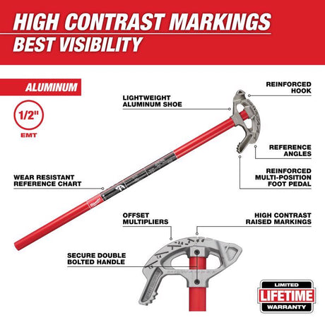 Milwaukee EMT 1/2 in. L Conduit Bender Die-Cast Aluminum/Steel